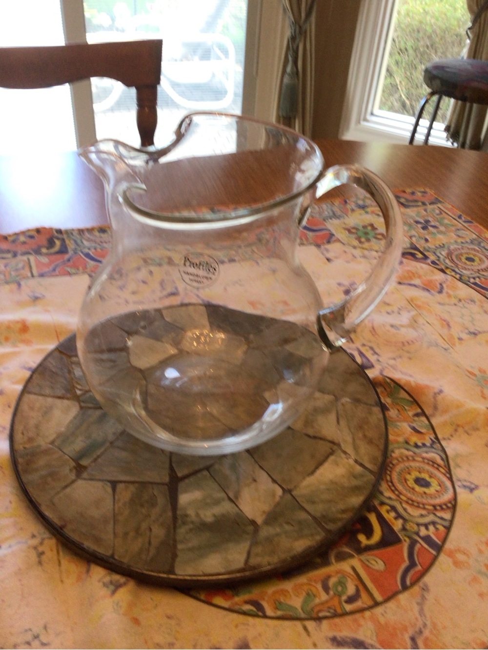Clear Hand Blown Glass Beverage Pitcher by Profiles- Transparent
